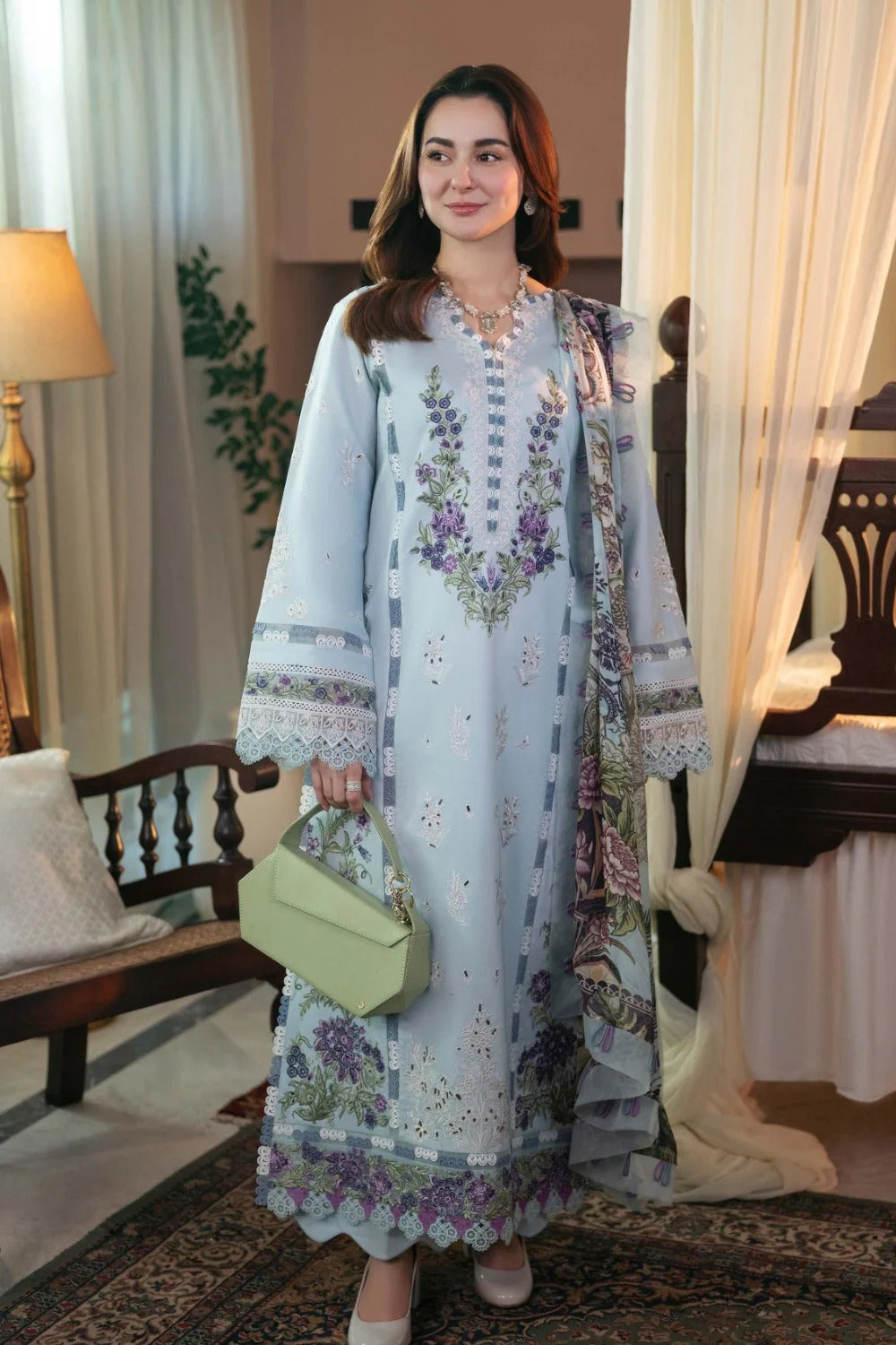 Blue Belle – 3PC Lawn Dress with Chikankari and Bamber Chiffon Dupatta